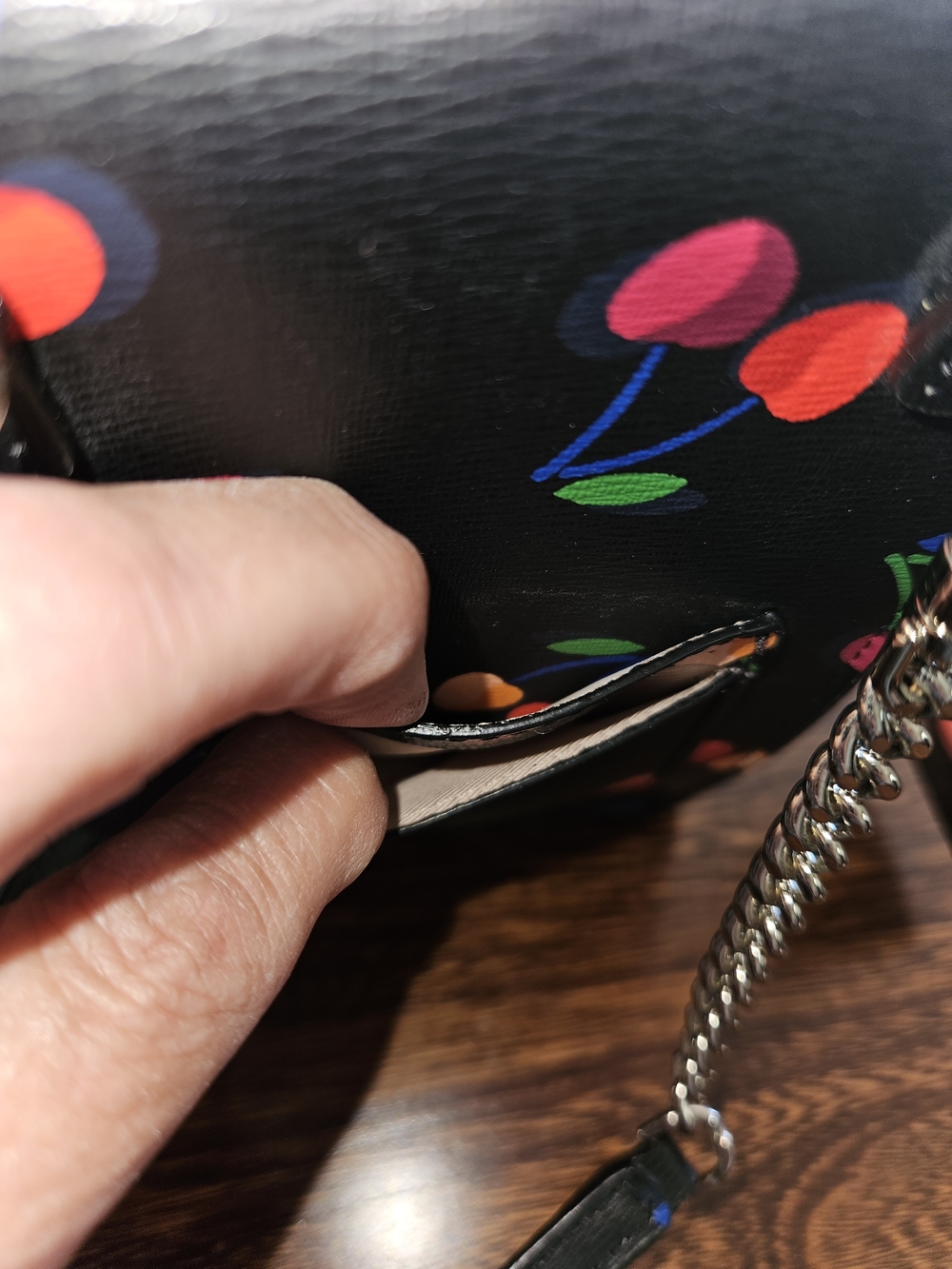 kate spade Cherry Print Crossbody Phone Bag - Black with Pink & Red Cherries - Picture 6 of 6